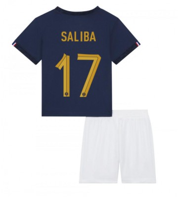 Frankrig William Saliba #17 Hjemmebanesæt Børn VM 2022 Kort ærmer (+ korte bukser)